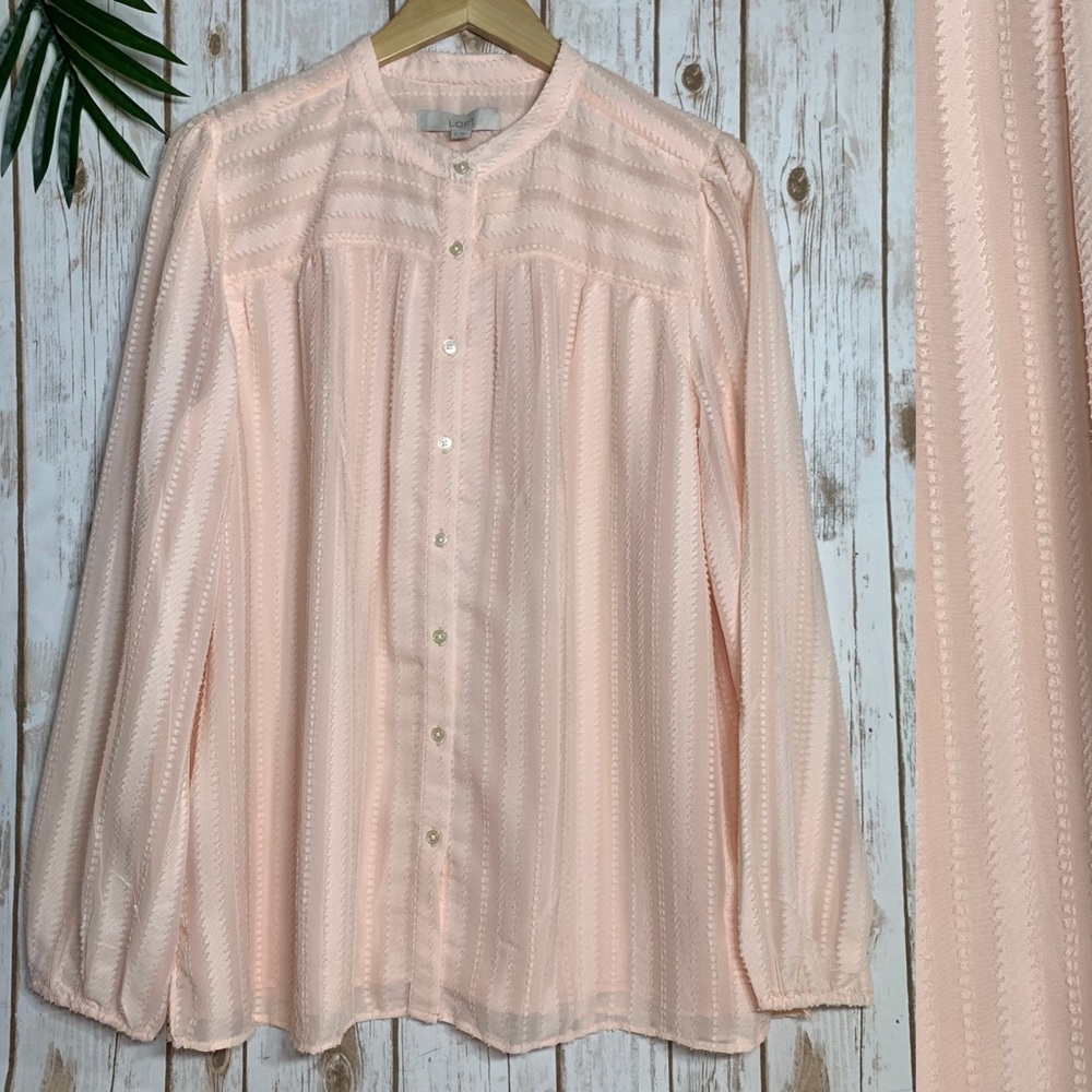 LOFT Sheer Flowey Mandarin collar button up blouse